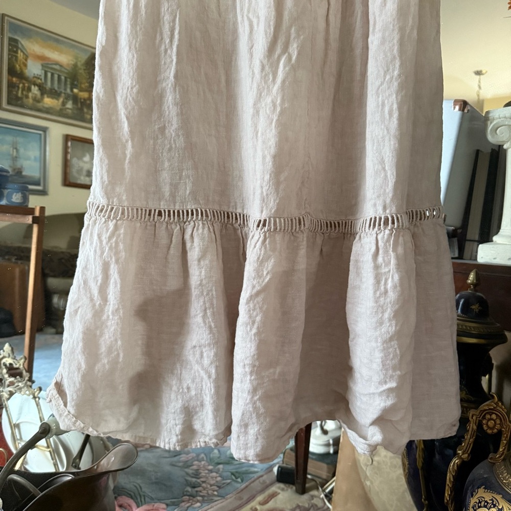 Valentina Naldi 100% Linen Beige Tiered Sleeveless Dress Made in Italy - Picture 13 of 13